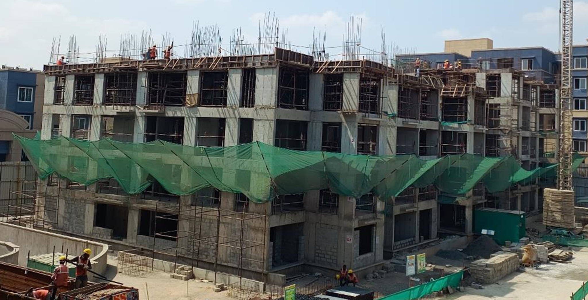 Brigade Xanadu Bonito Block F : Structural work 4th & 5th floor slab work in progress. Ground floor block work in progress – Status as of January 2024